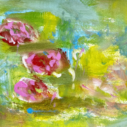 Seerosen rot_rosa  I 20x30  I  Mischtechnik auf Leinwand  I 2024 (verkauft)