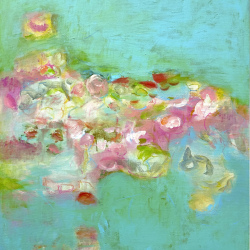 Seerosen_rosa .blau  I 100cm x 80 cm I Mischtechnik auf Leinwand I 2023