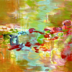 Seerosen_rot.orange I60cm x 80 cm I Mischtechnik auf Leinwand I 2023