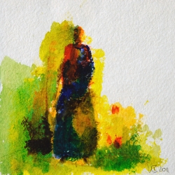 Frau am Brunnen - 15 x 15 Acryl auf handgeschöpftem Papier 2011